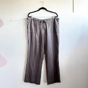 Allen Allen 100% Linen Wide Leg Pull On Pants Womens Size L Gray Coastal Beachy